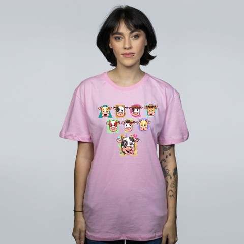 CAMISETA ROSA - VACA H - CARTOON